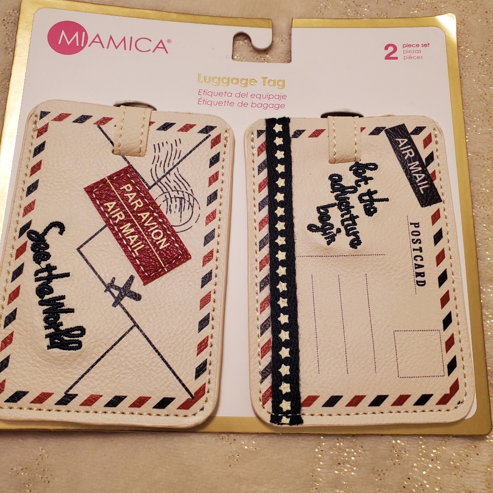 Luggage Tag Set 2 Let The Adventure Begin Air Mail See The World Travel Miamica